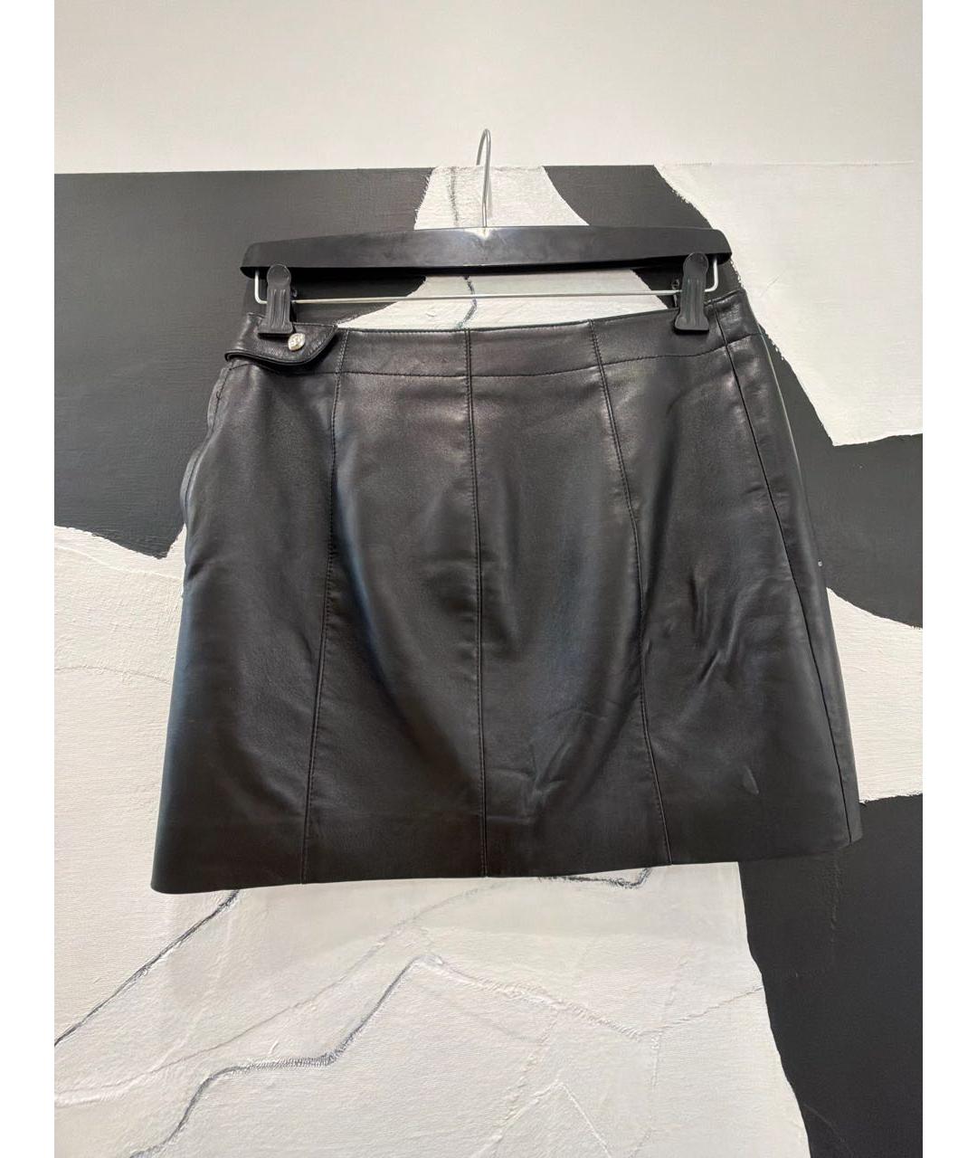 OFF-WHITE Черная кожаная юбка мини, фото 2