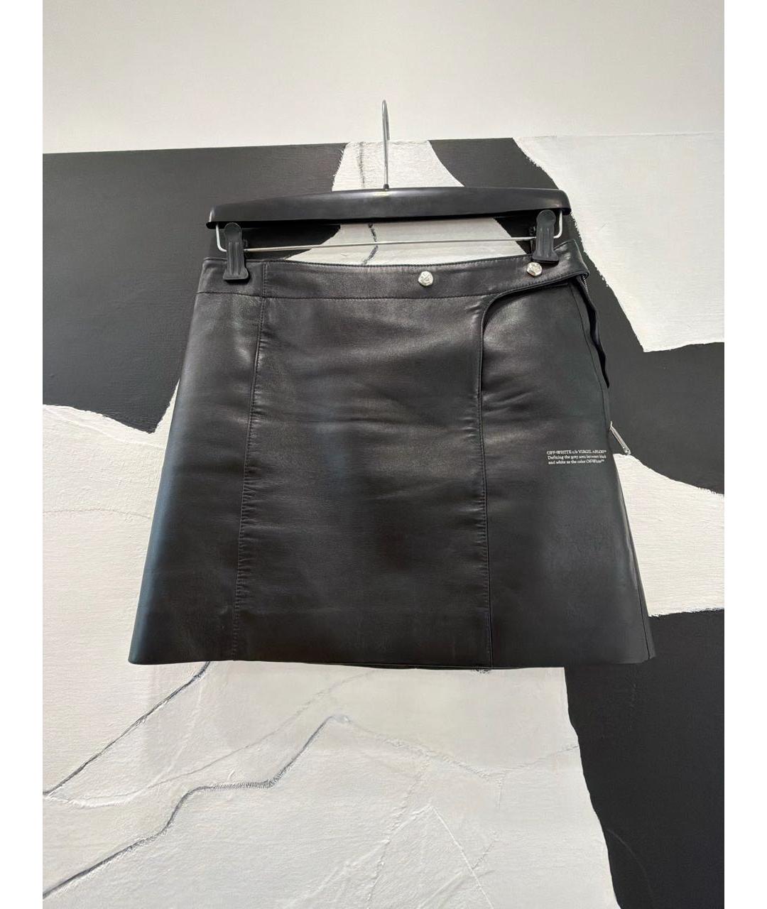 OFF-WHITE Черная кожаная юбка мини, фото 5