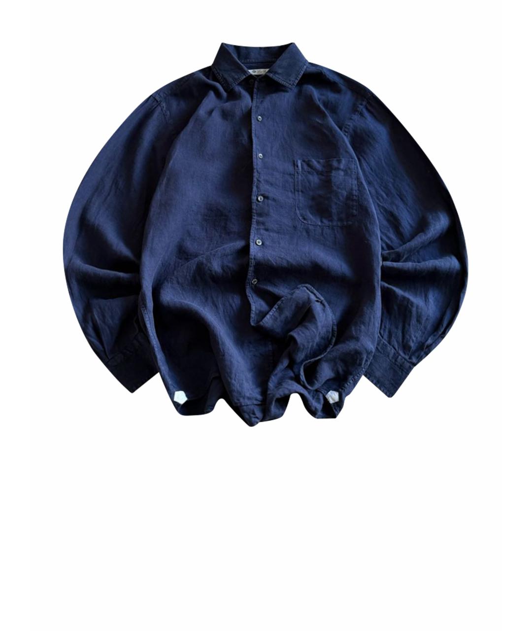 LORO PIANA Синяя льняная классическая рубашка, фото 10