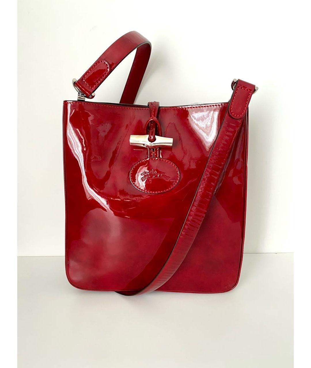 LONGCHAMP Бордовая сумка через плечо из лакированной кожи, фото 9