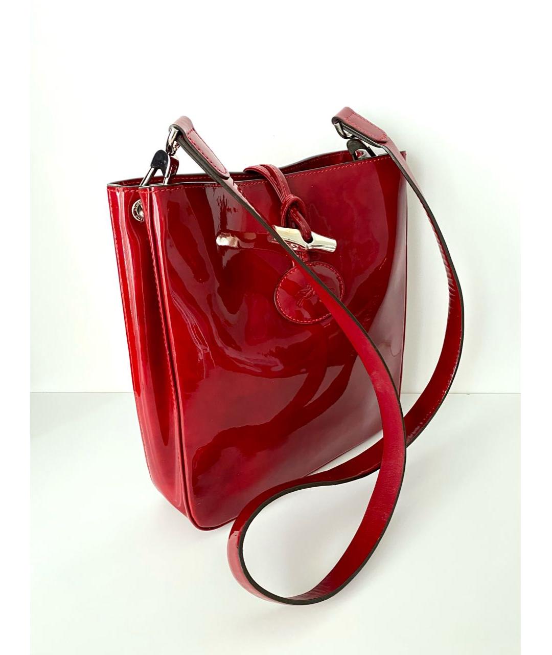 LONGCHAMP Бордовая сумка через плечо из лакированной кожи, фото 8