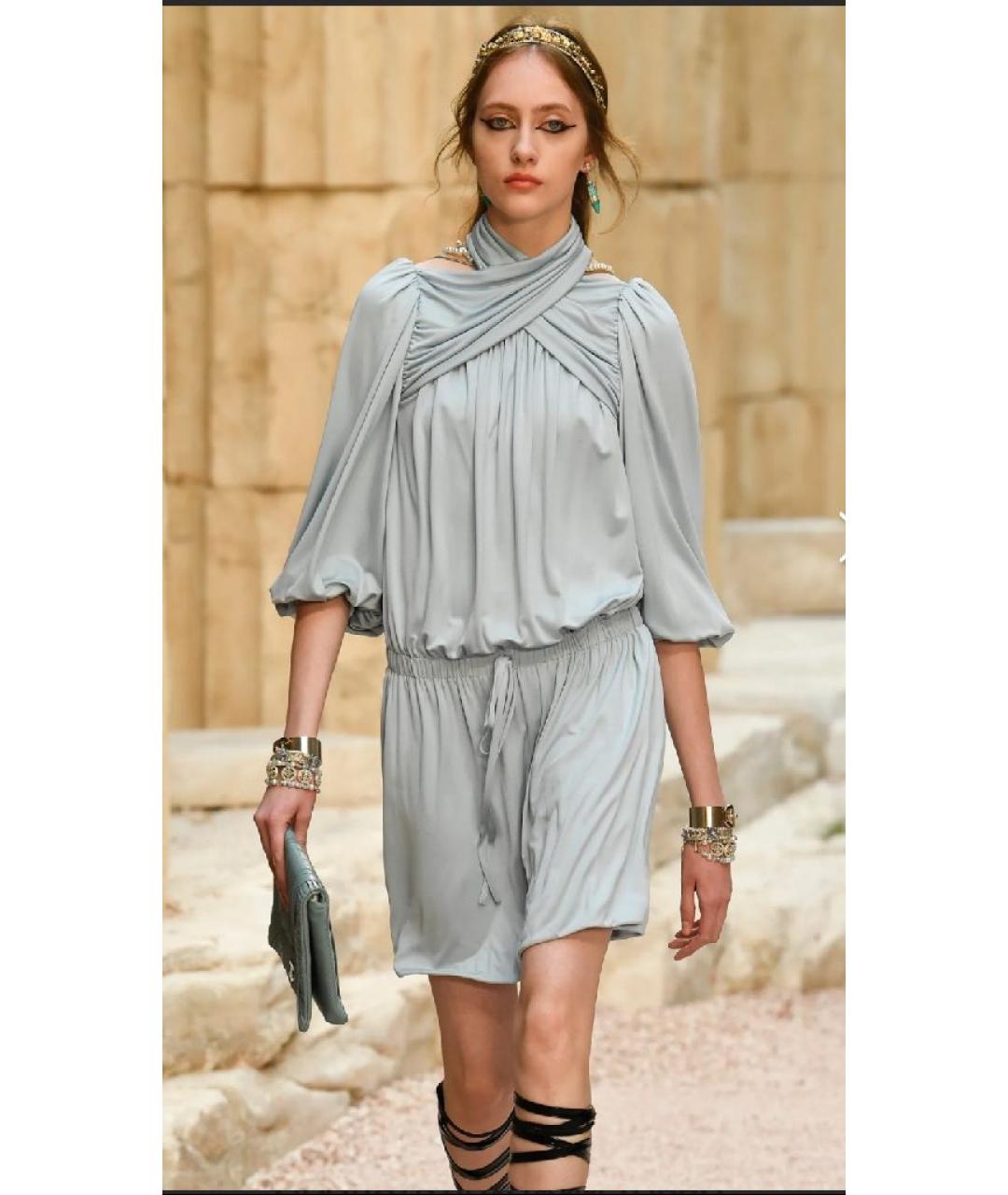 CHANEL Голубое шелковое повседневное платье, фото 2