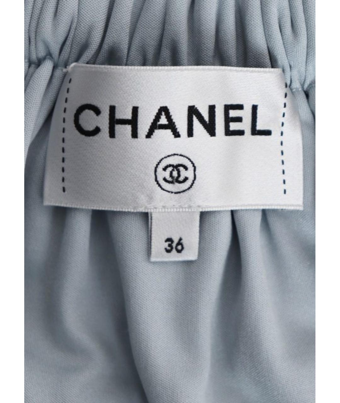 CHANEL Голубое шелковое повседневное платье, фото 4