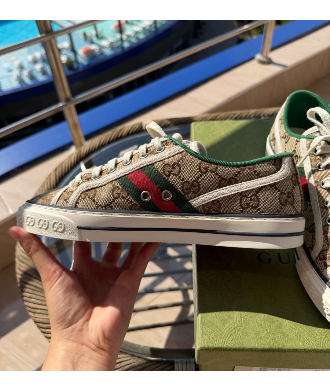 GUCCI Бежевые текстильные кеды, фото 5