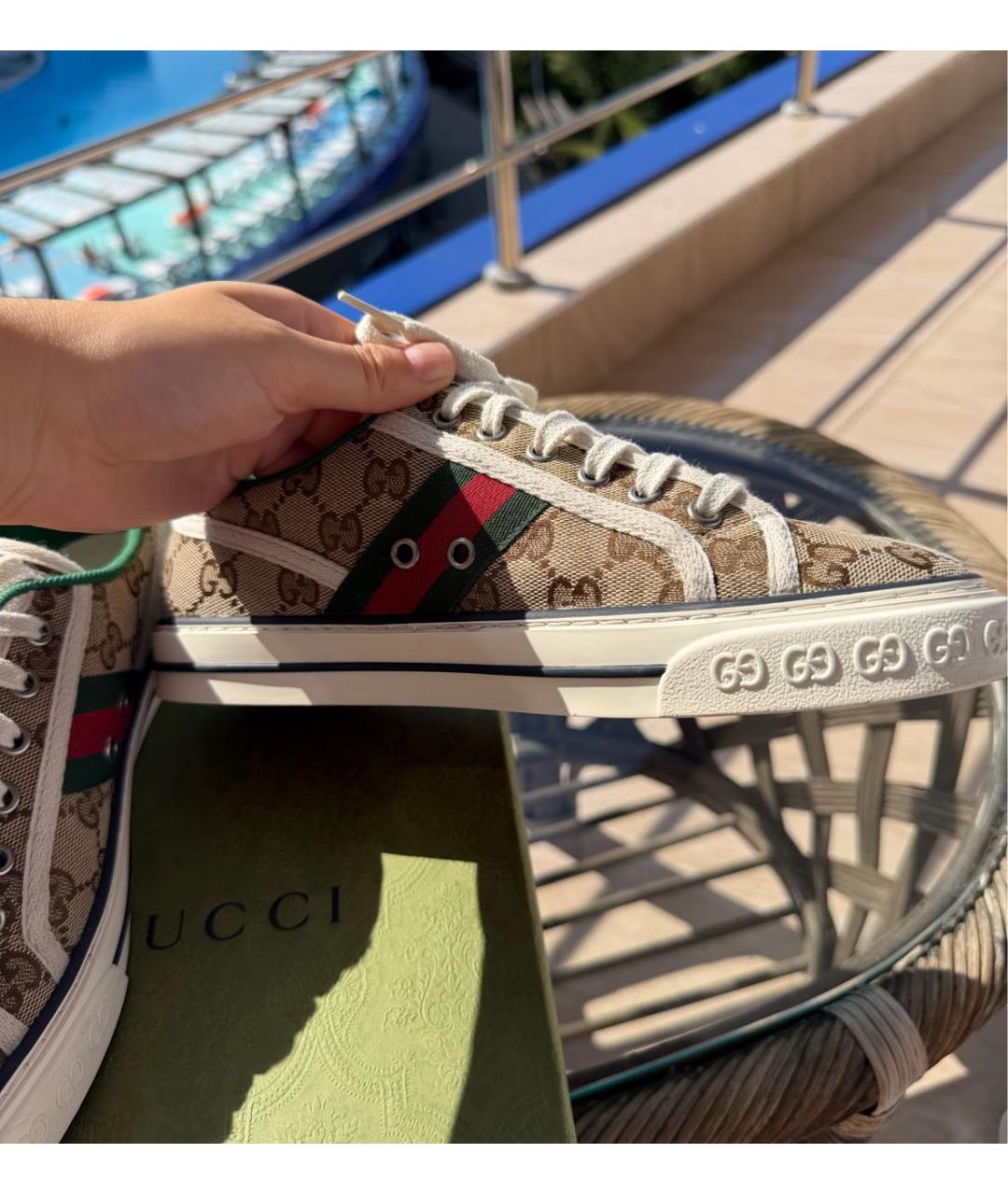 GUCCI Бежевые текстильные кеды, фото 6