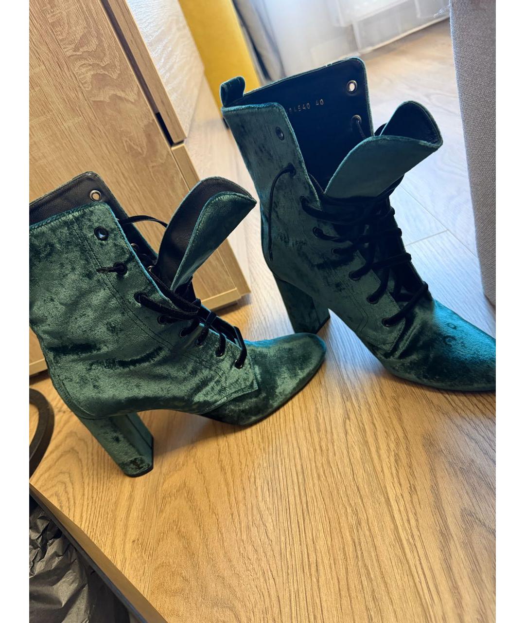 SAINT LAURENT Бирюзовые бархатные полусапоги, фото 2