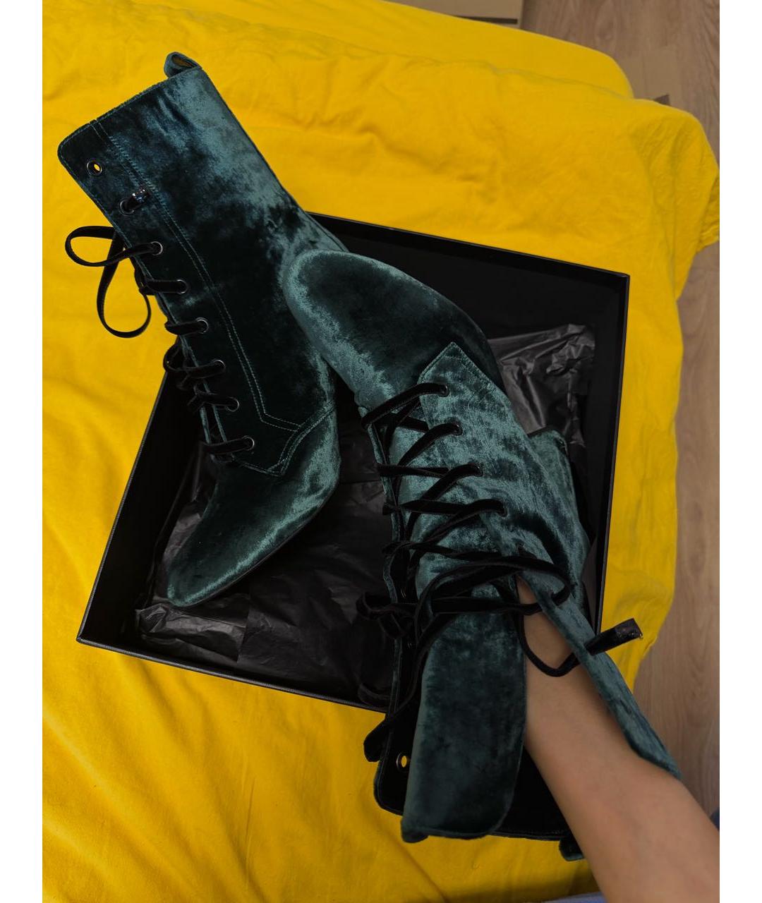 SAINT LAURENT Бирюзовые бархатные полусапоги, фото 4
