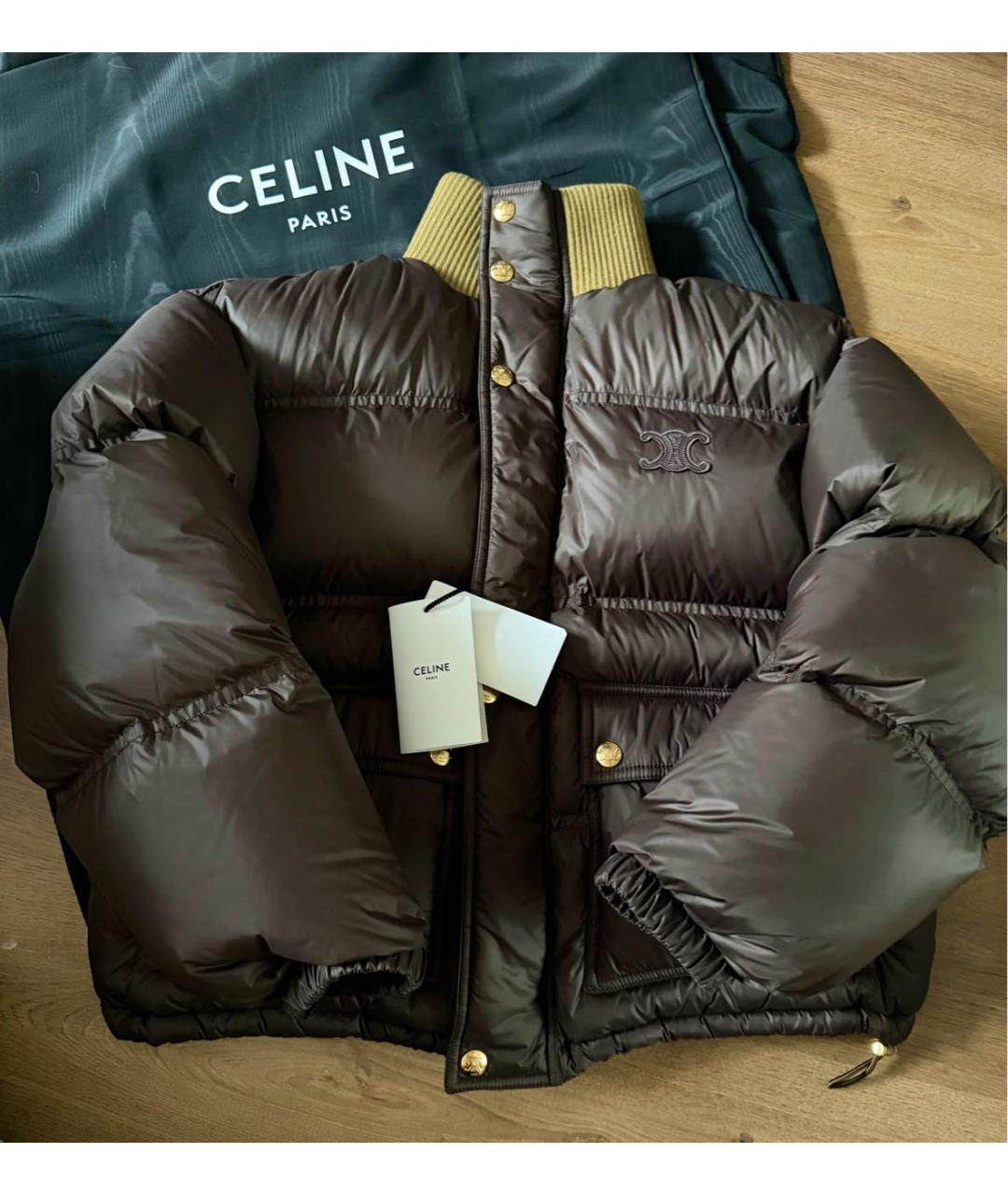 CELINE Коричневый нейлоновый пуховик, фото 4