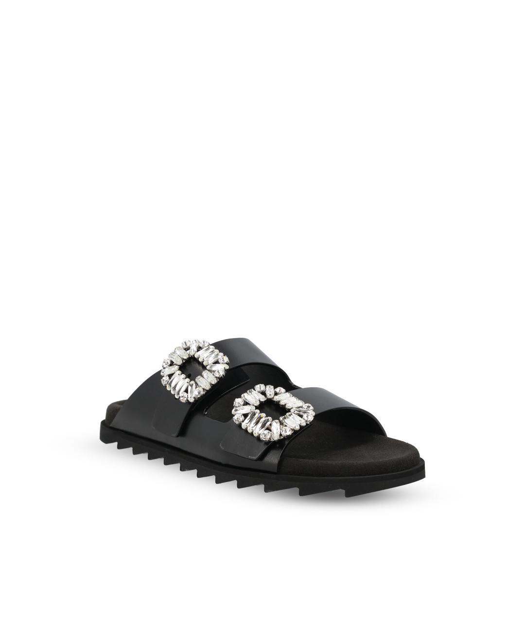 ROGER VIVIER Черные кожаные шлепанцы, фото 2