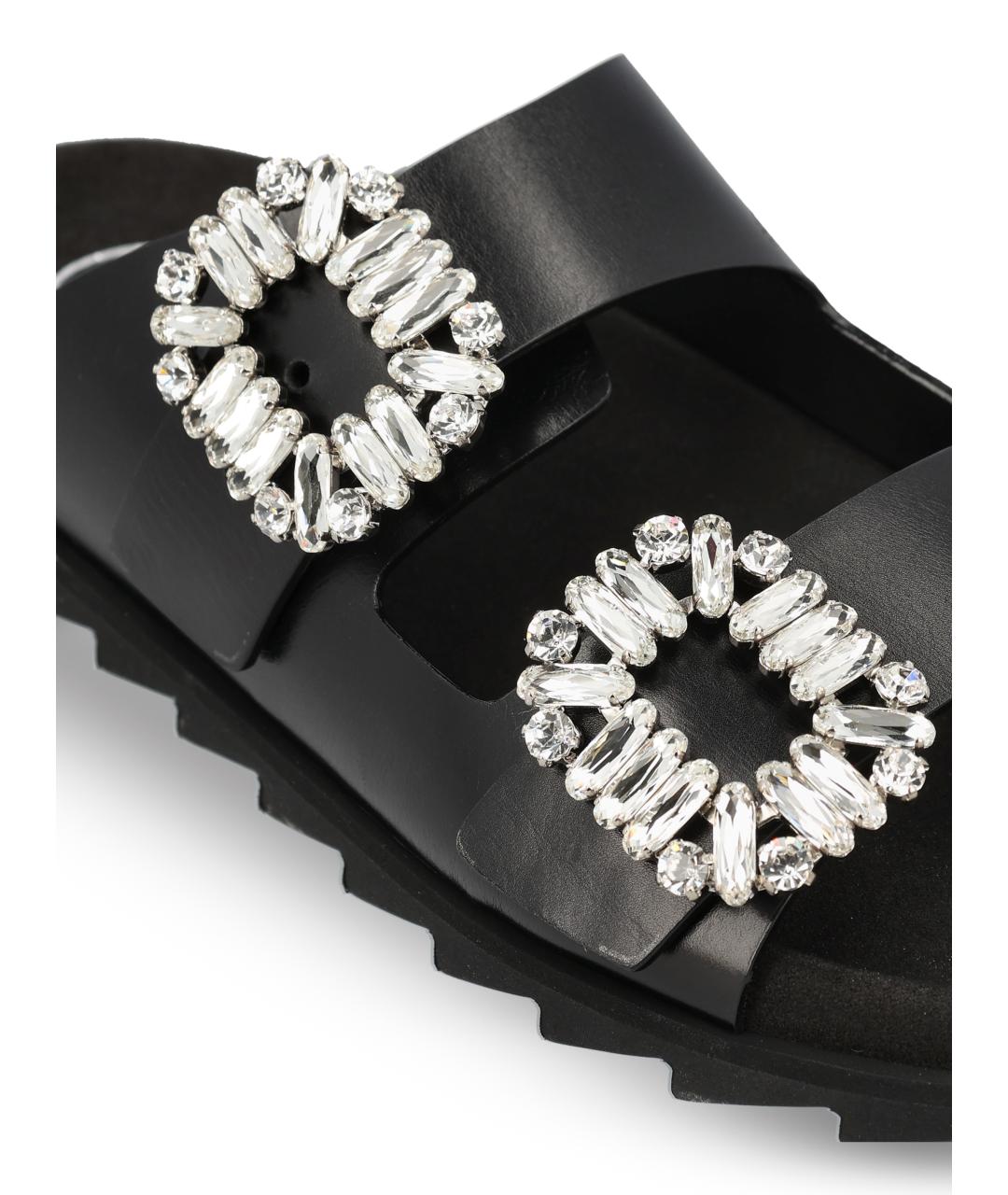 ROGER VIVIER Черные кожаные шлепанцы, фото 4