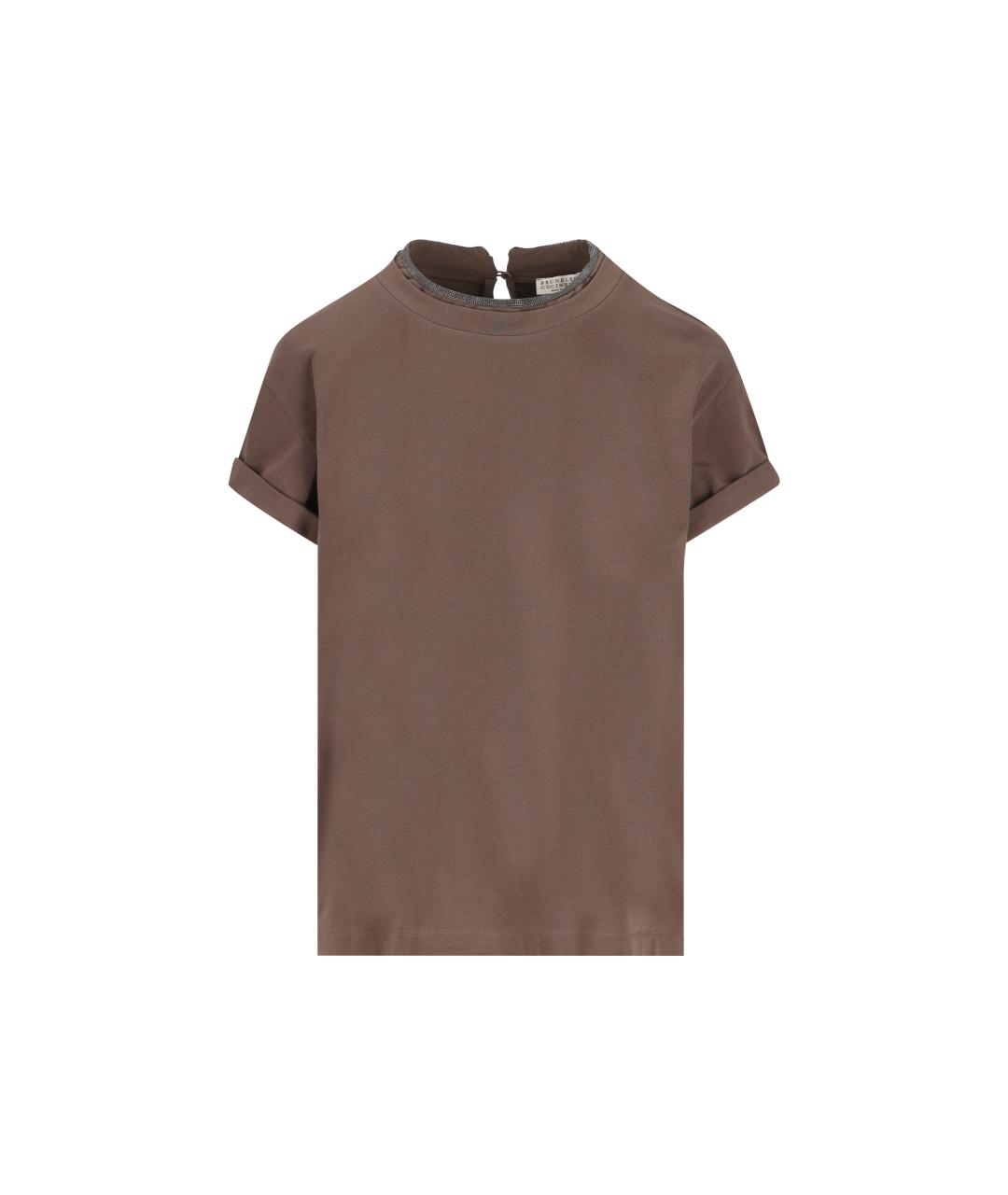 BRUNELLO CUCINELLI Коричневая хлопковая футболка, фото 1