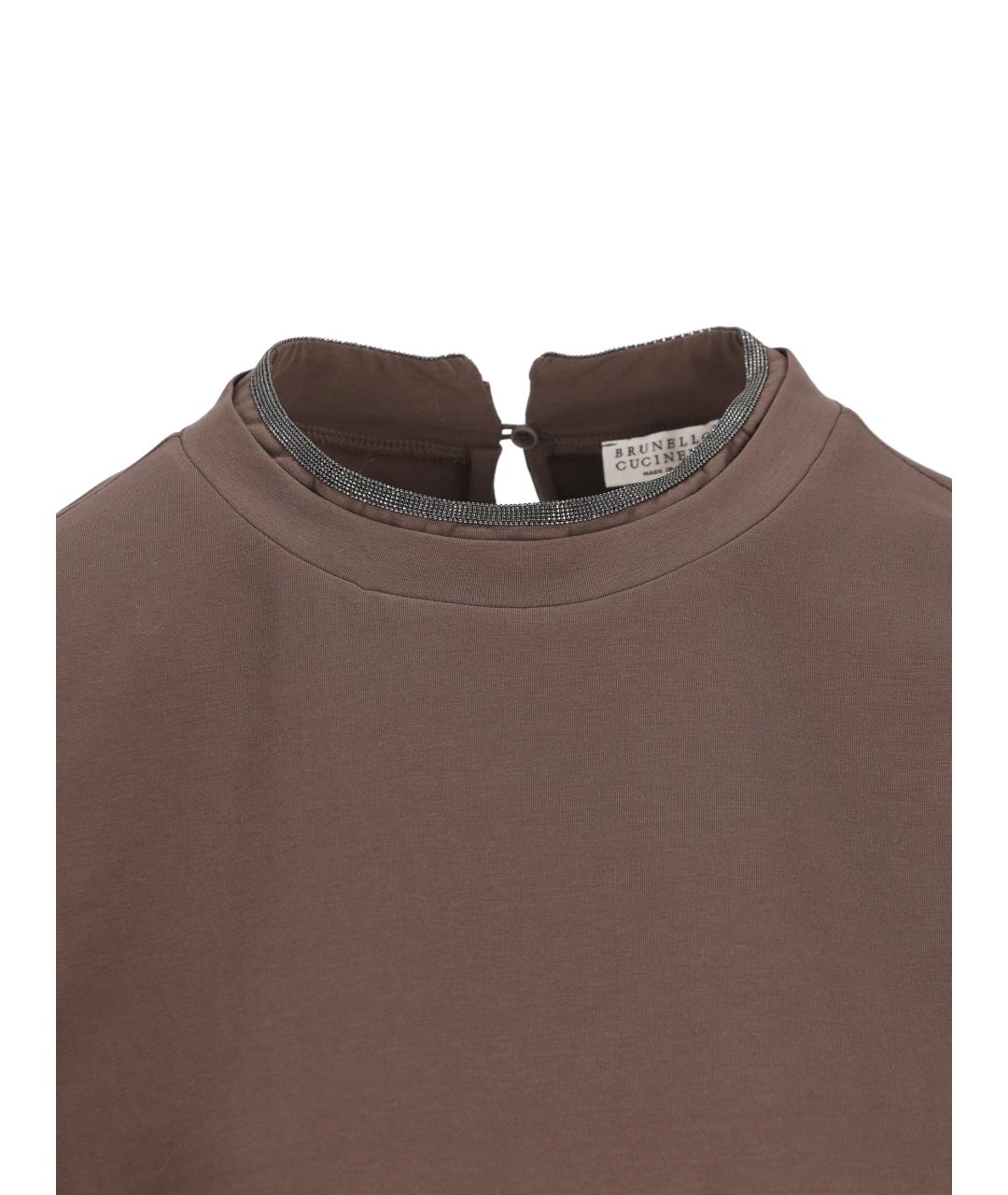 BRUNELLO CUCINELLI Коричневая хлопковая футболка, фото 3