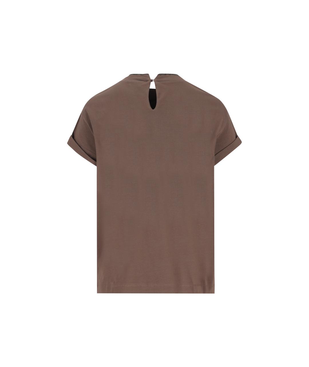 BRUNELLO CUCINELLI Коричневая хлопковая футболка, фото 2