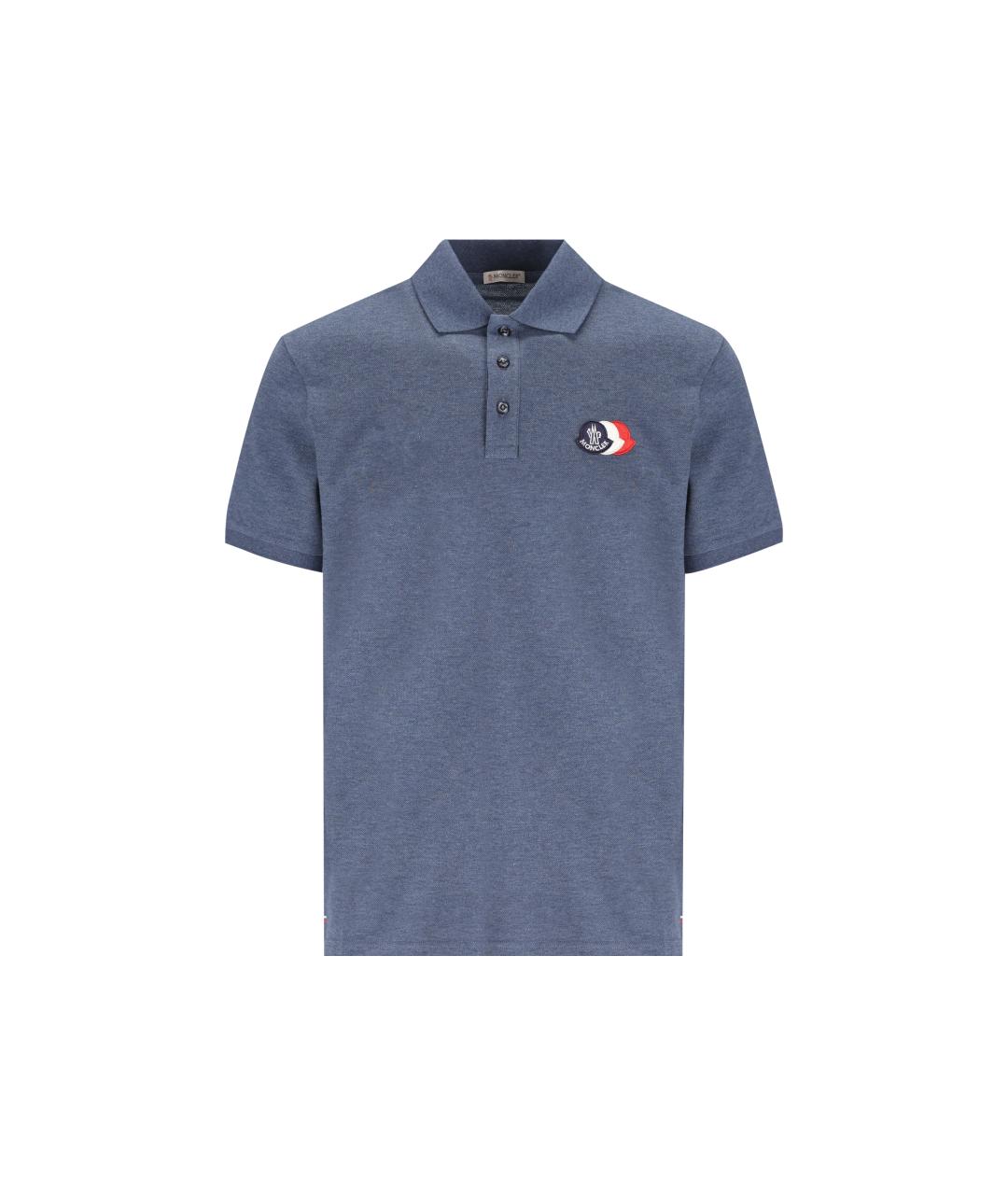 MONCLER Синее хлопковое поло с коротким рукавом, фото 1
