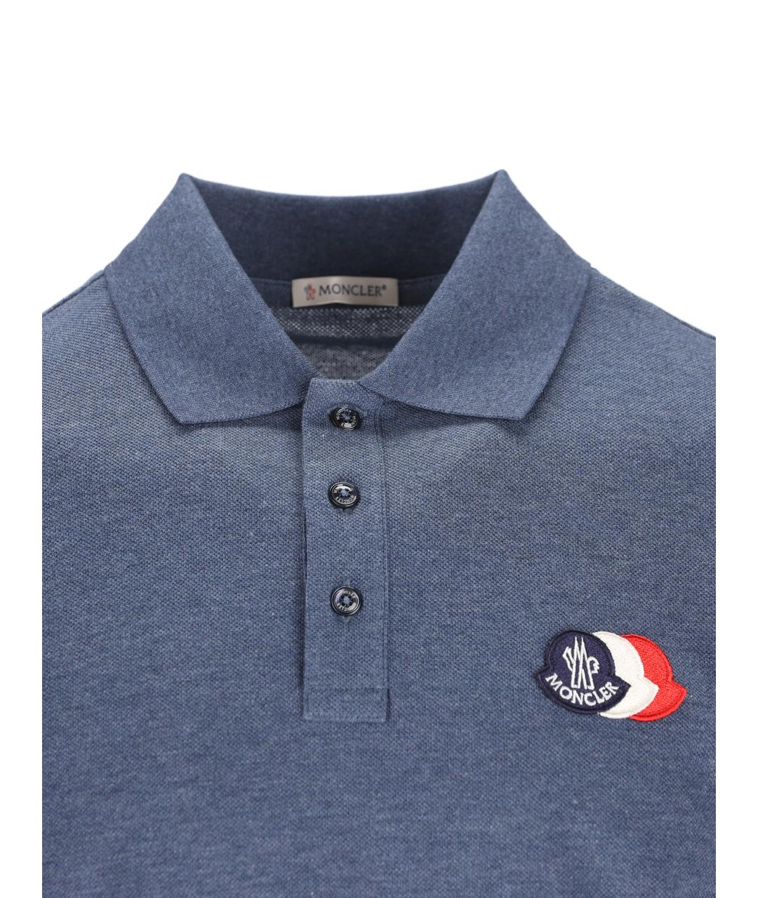 MONCLER Синее хлопковое поло с коротким рукавом, фото 3