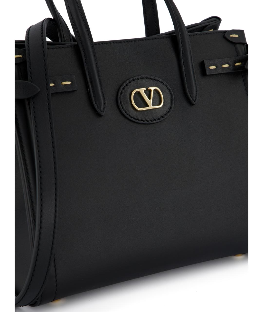 VALENTINO Черная кожаная сумка тоут, фото 4