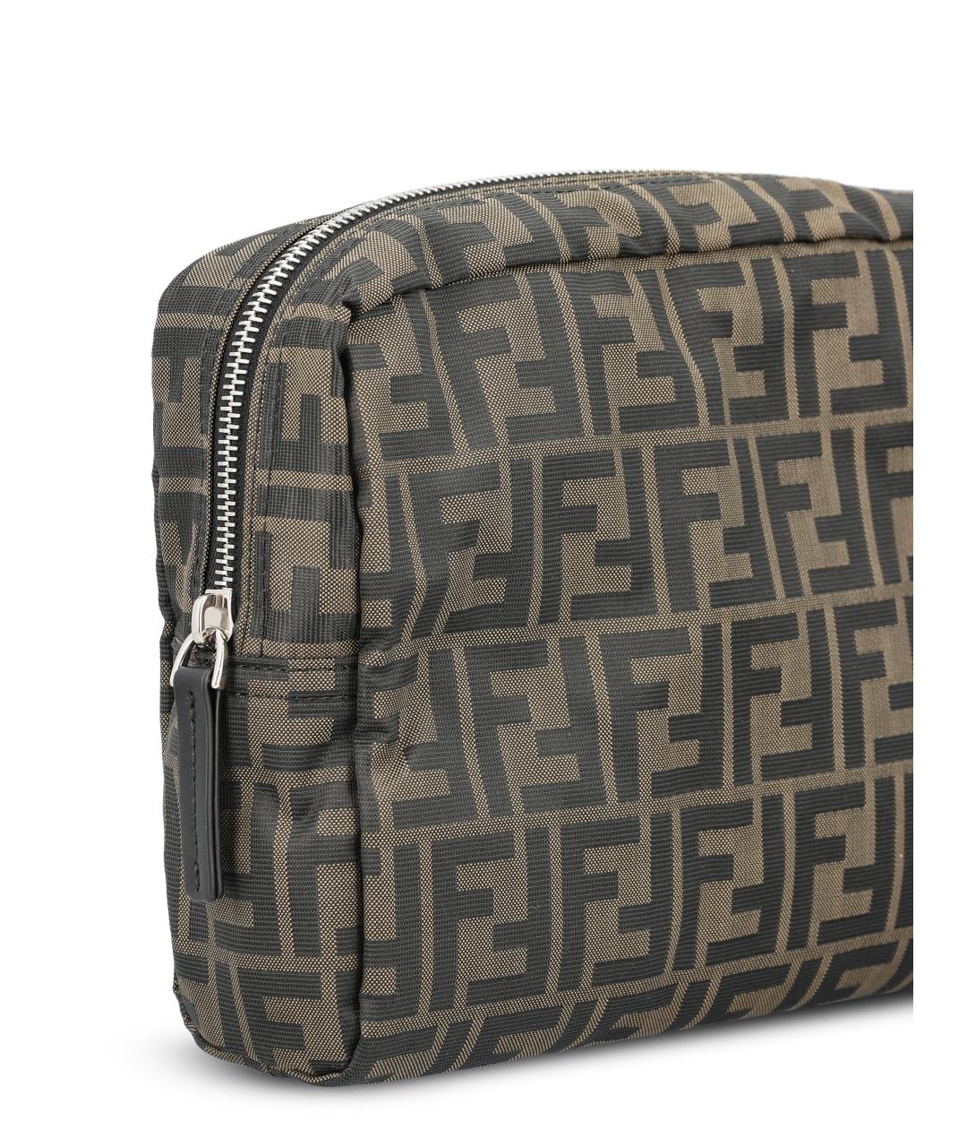 FENDI Коричневая тканевая косметичка, фото 4