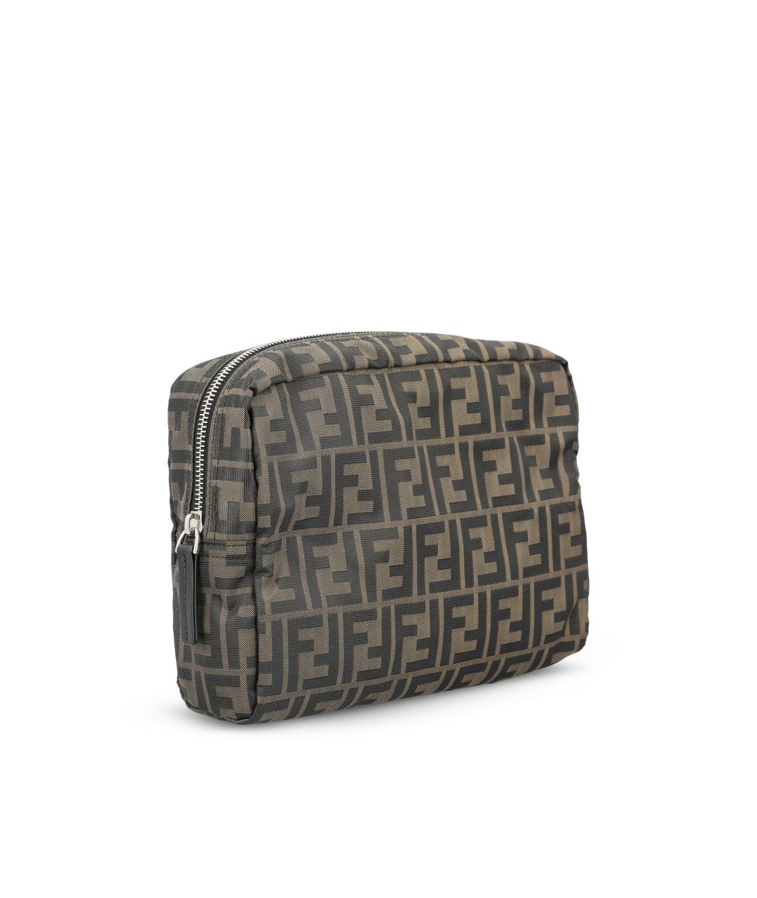 FENDI Коричневая тканевая косметичка, фото 3
