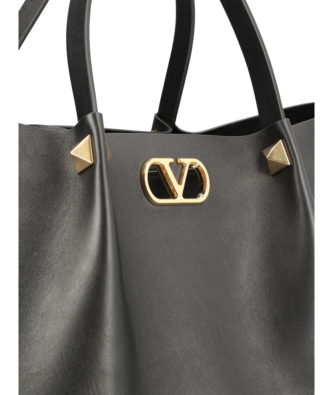 VALENTINO Черная кожаная сумка тоут, фото 4