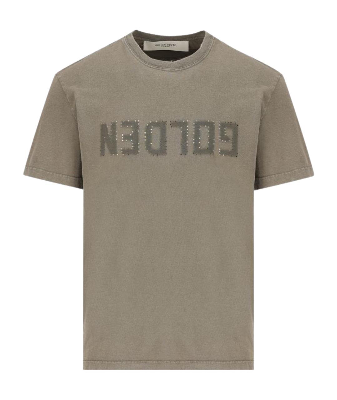 GOLDEN GOOSE Хаки хлопковая футболка, фото 1