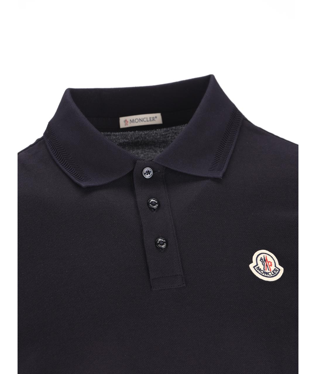 MONCLER Черное хлопковое поло с коротким рукавом, фото 3