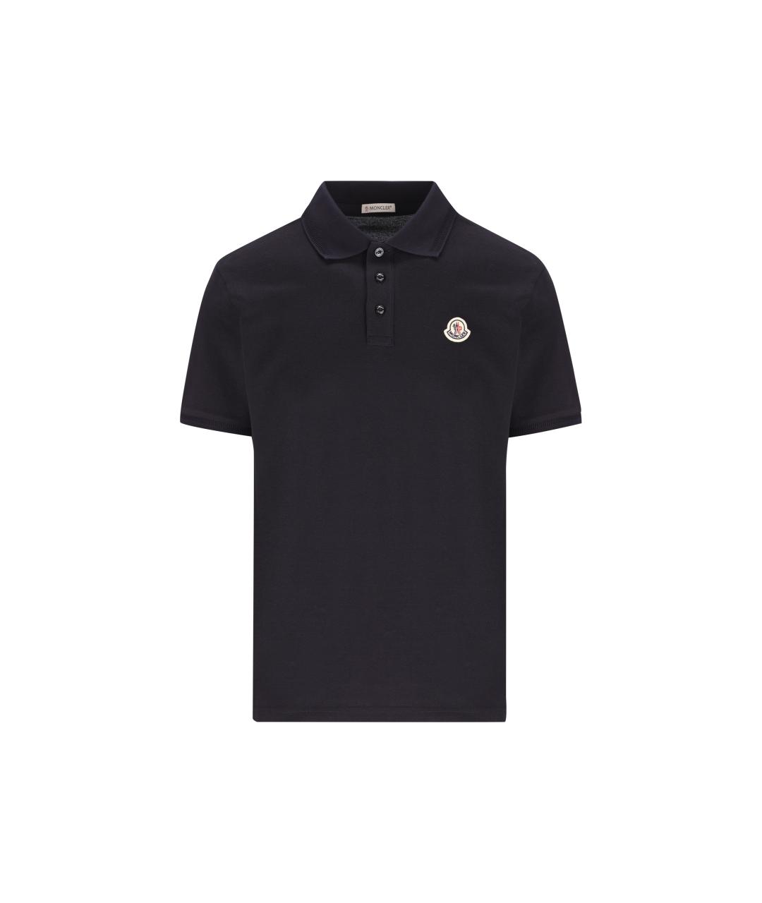 MONCLER Черное хлопковое поло с коротким рукавом, фото 1