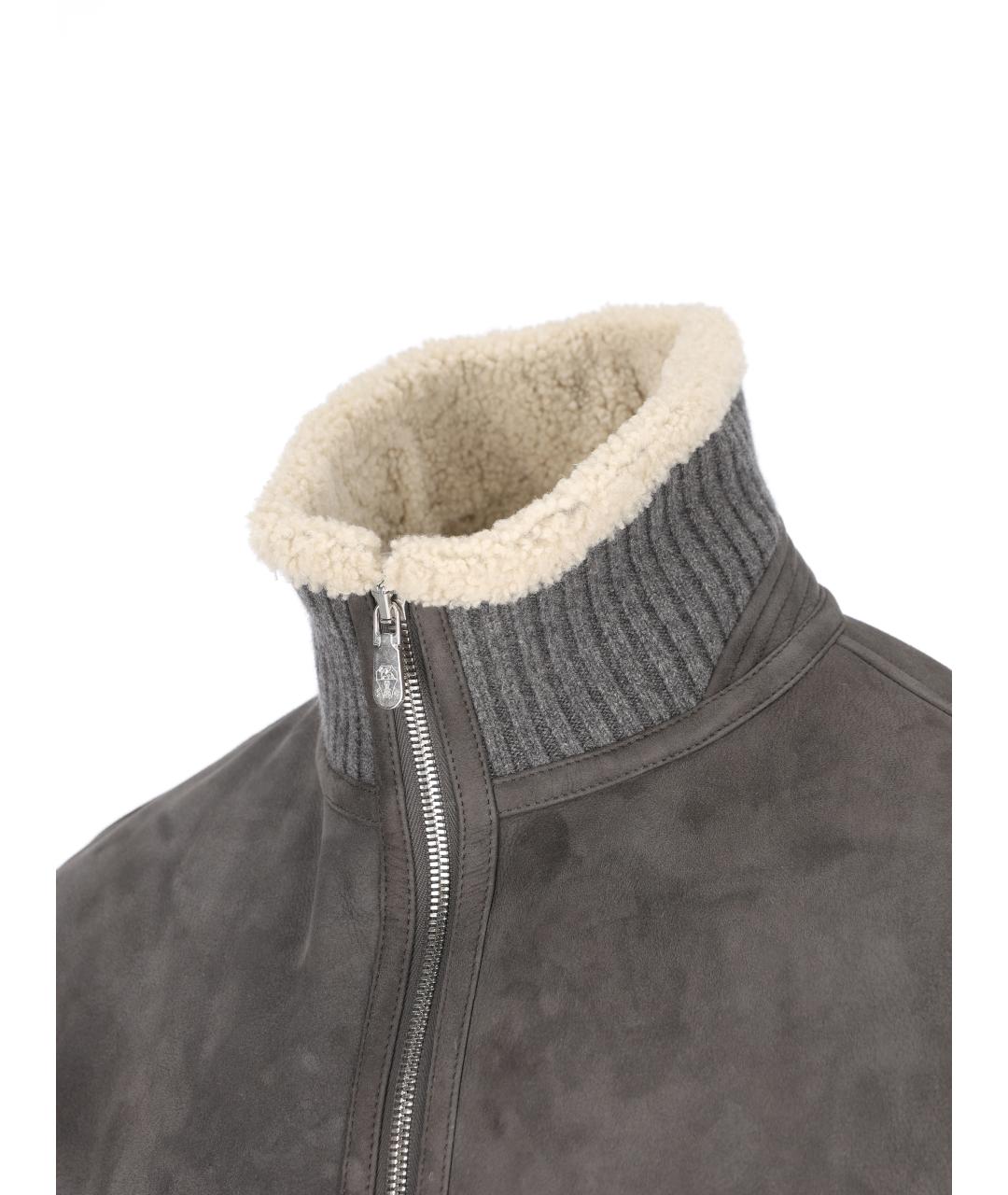 BRUNELLO CUCINELLI Серая кожаная куртка, фото 4