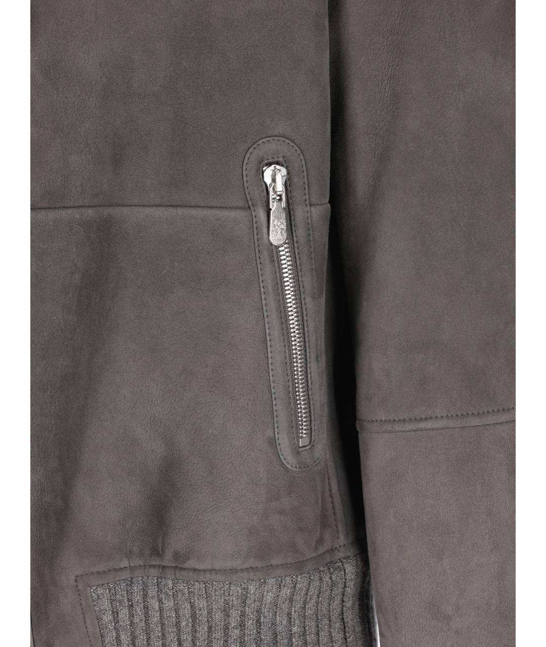 BRUNELLO CUCINELLI Серая кожаная куртка, фото 3
