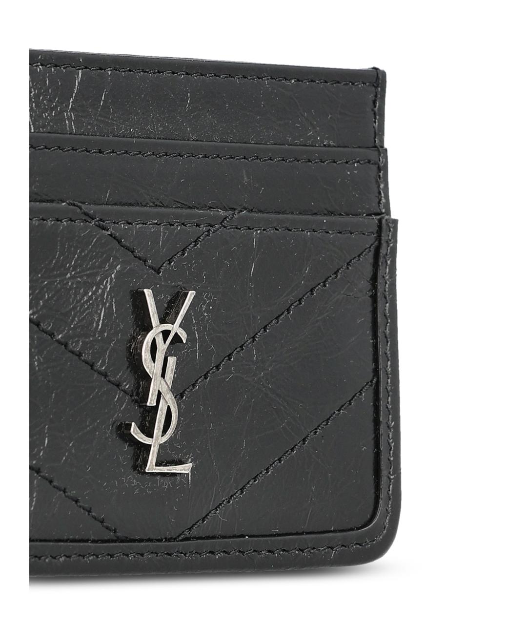 SAINT LAURENT Черный кожаный кардхолдер, фото 3