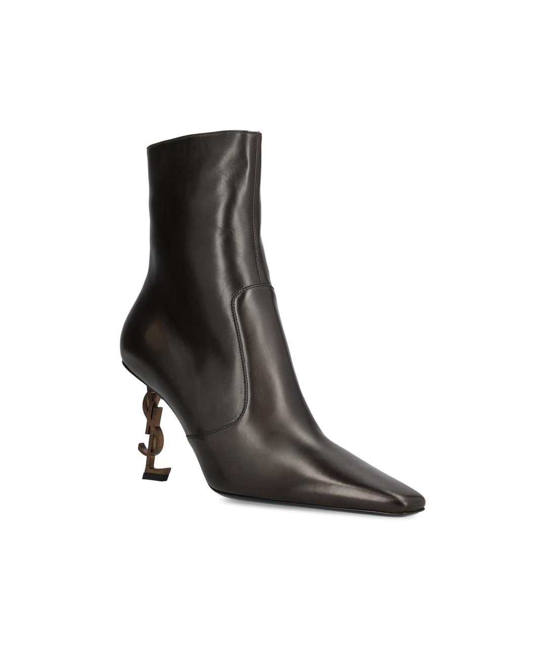 SAINT LAURENT Коричневые кожаные ботильоны, фото 2