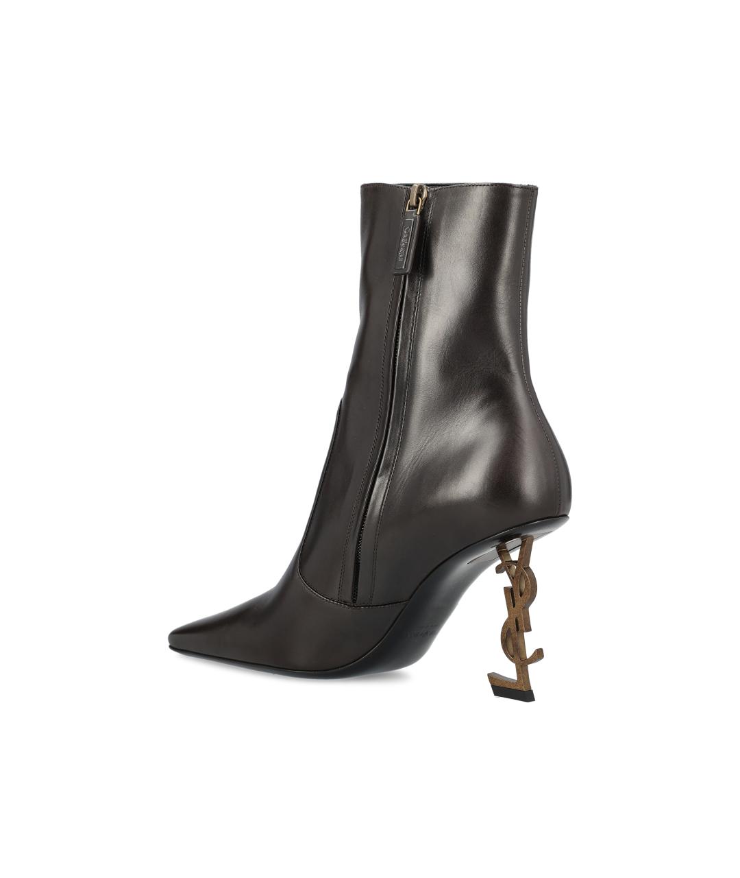 SAINT LAURENT Коричневые кожаные ботильоны, фото 3