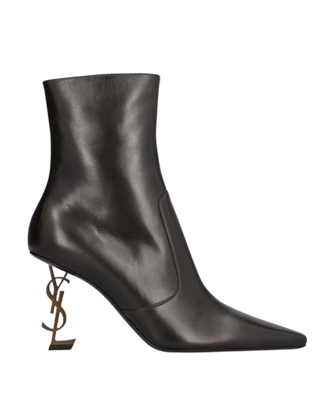 SAINT LAURENT Коричневые кожаные ботильоны, фото 1