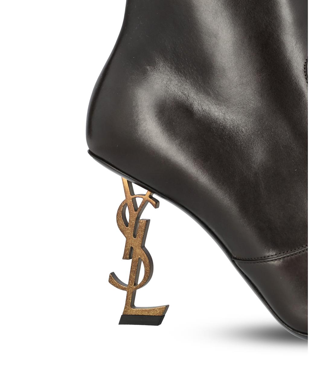 SAINT LAURENT Коричневые кожаные ботильоны, фото 4