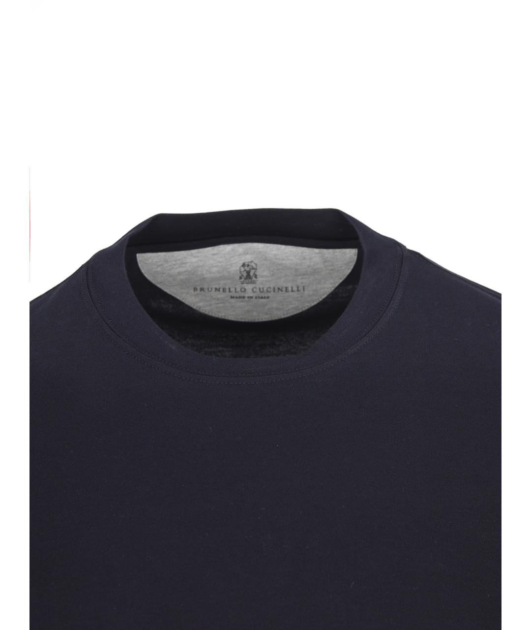 BRUNELLO CUCINELLI Темно-синяя хлопковая футболка, фото 3