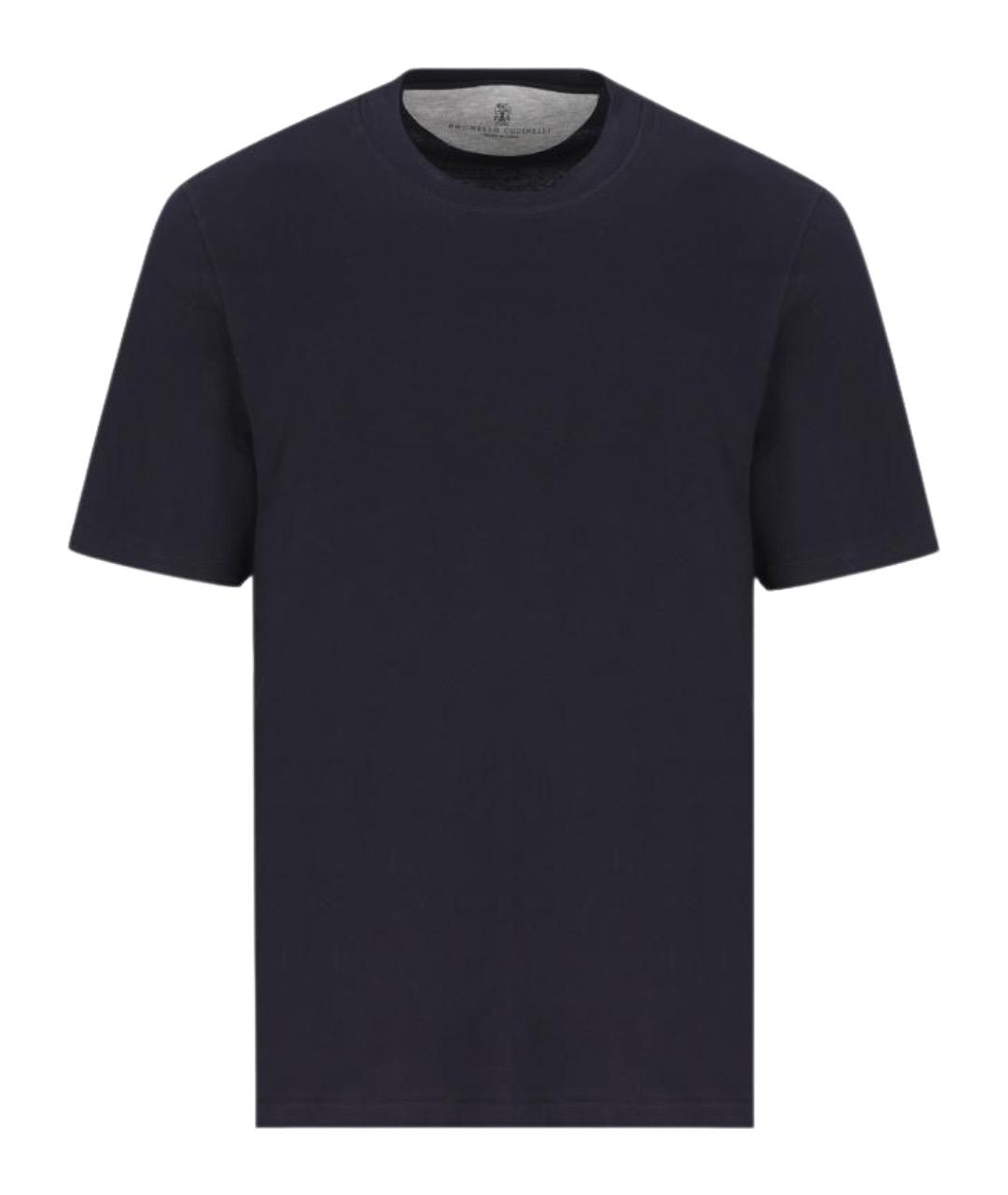 BRUNELLO CUCINELLI Темно-синяя хлопковая футболка, фото 1