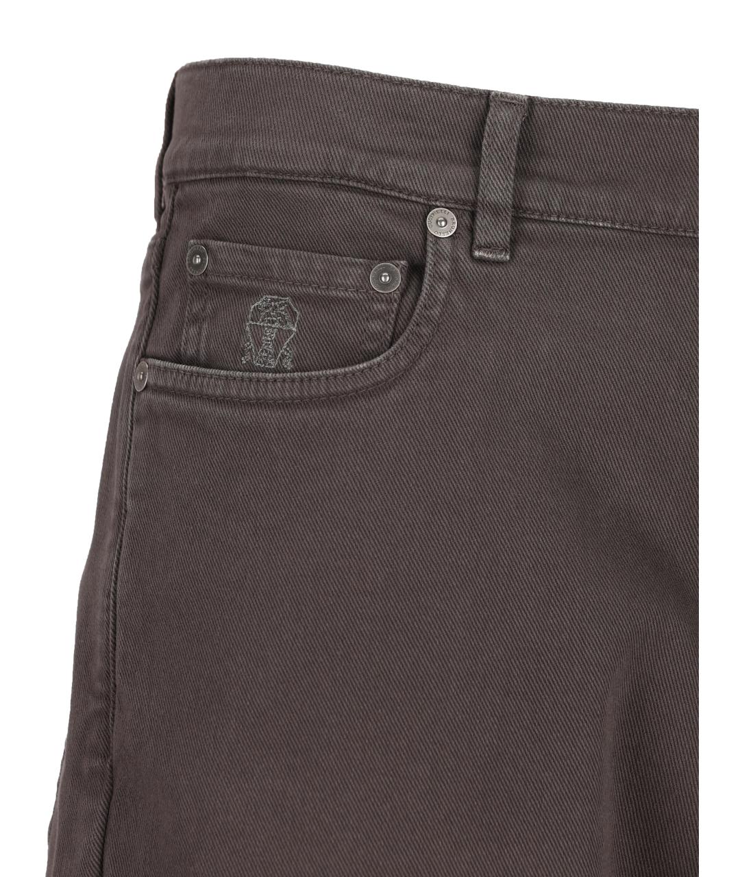 BRUNELLO CUCINELLI Коричневые хлопковые повседневные брюки, фото 4