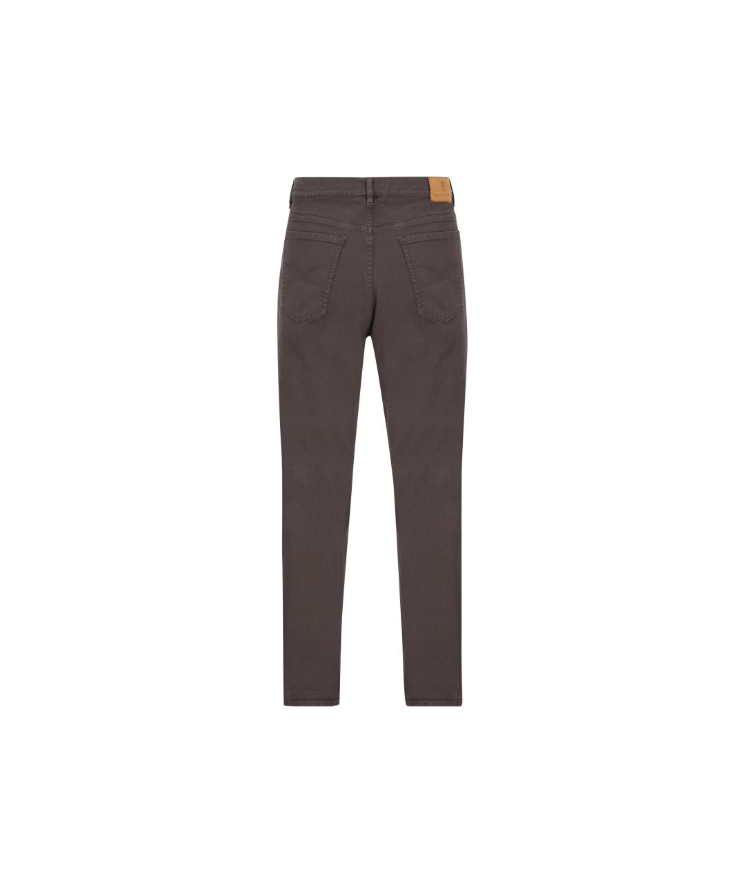 BRUNELLO CUCINELLI Коричневые хлопковые повседневные брюки, фото 2