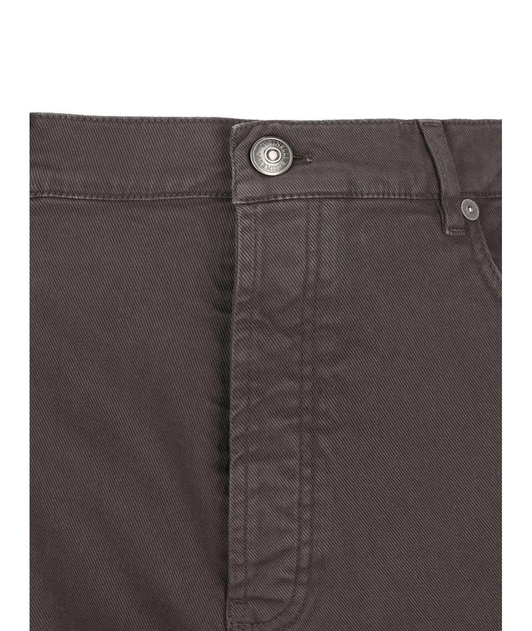 BRUNELLO CUCINELLI Коричневые хлопковые повседневные брюки, фото 3