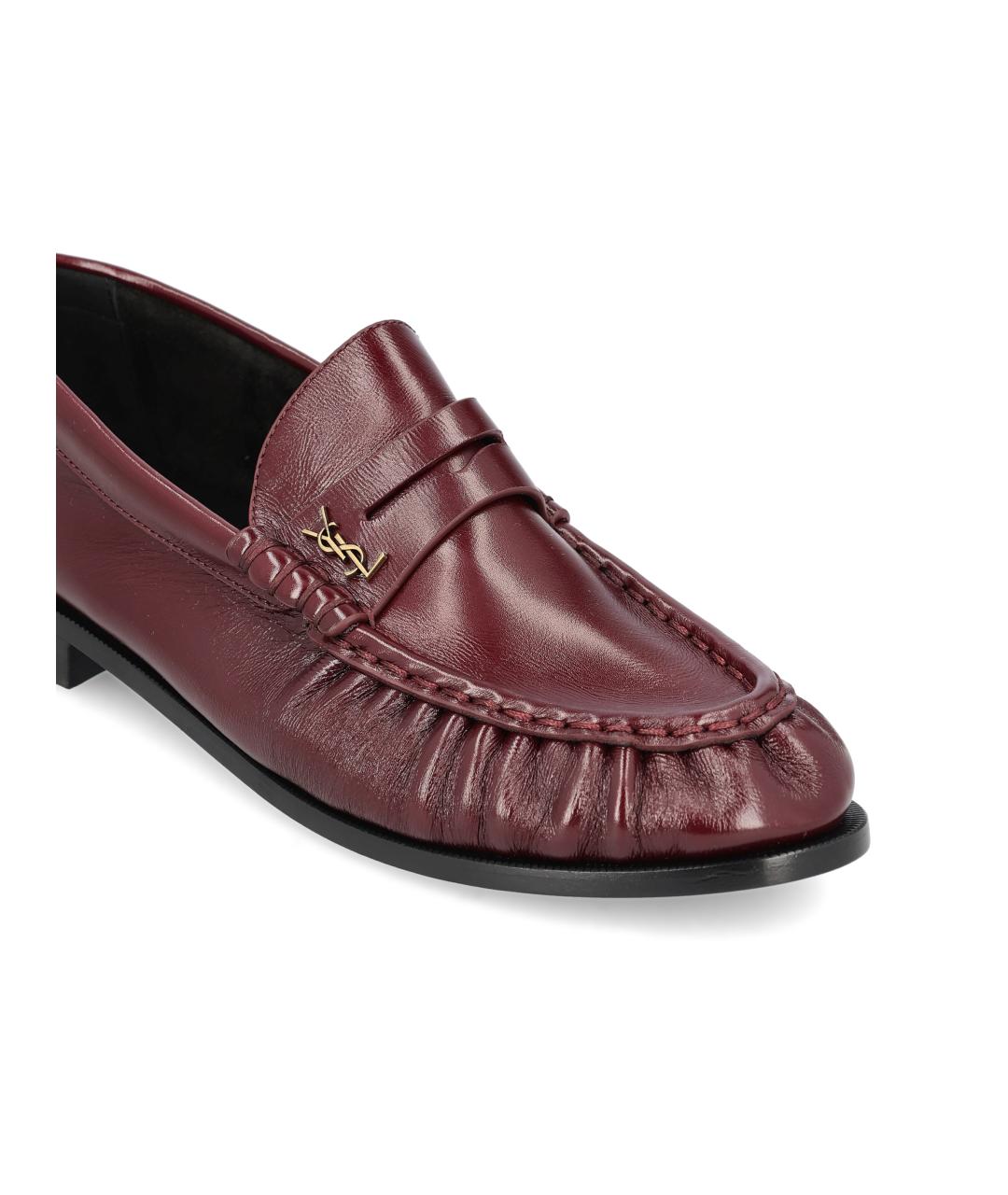 SAINT LAURENT Бордовые кожаные лоферы, фото 4