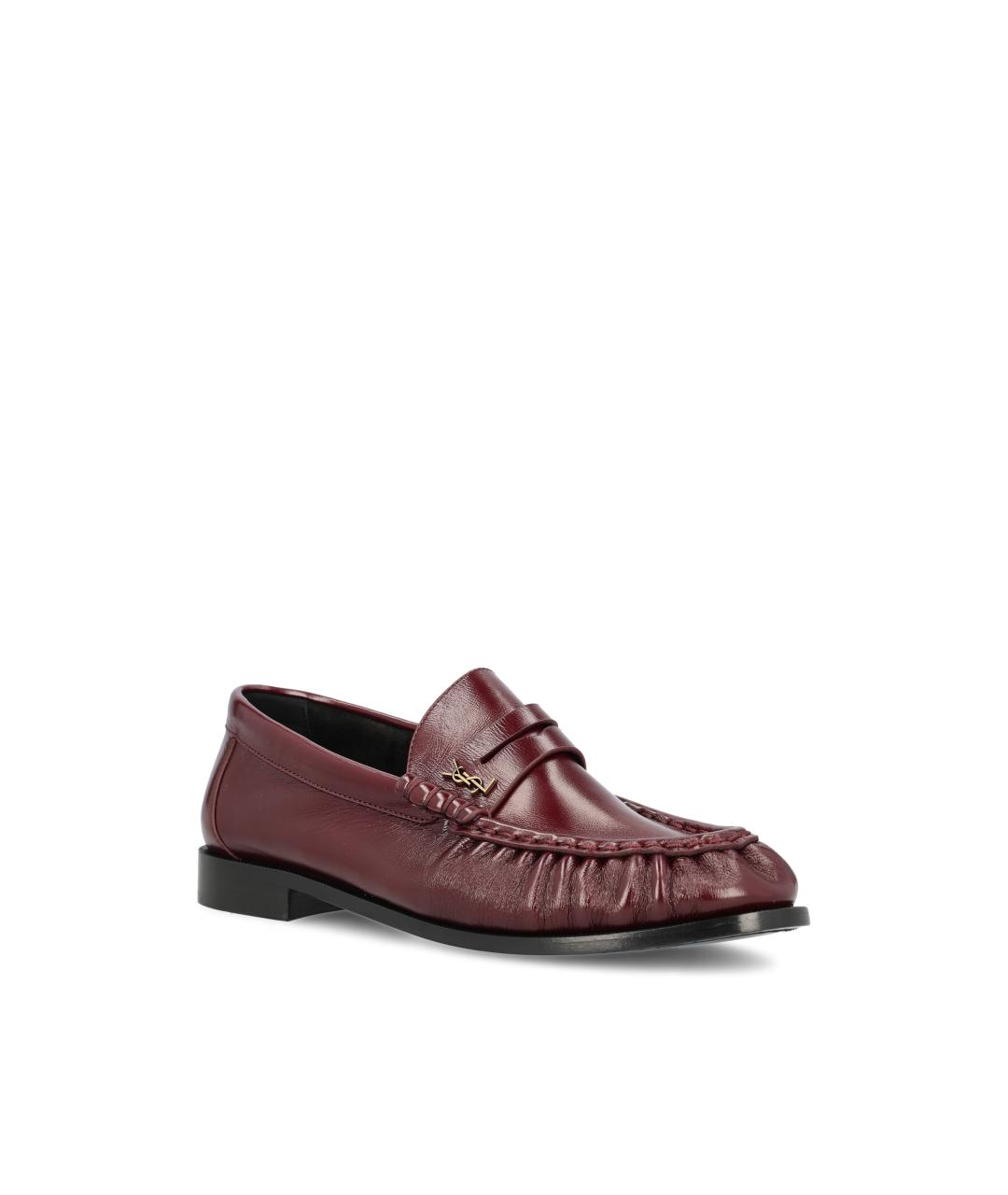 SAINT LAURENT Бордовые кожаные лоферы, фото 2