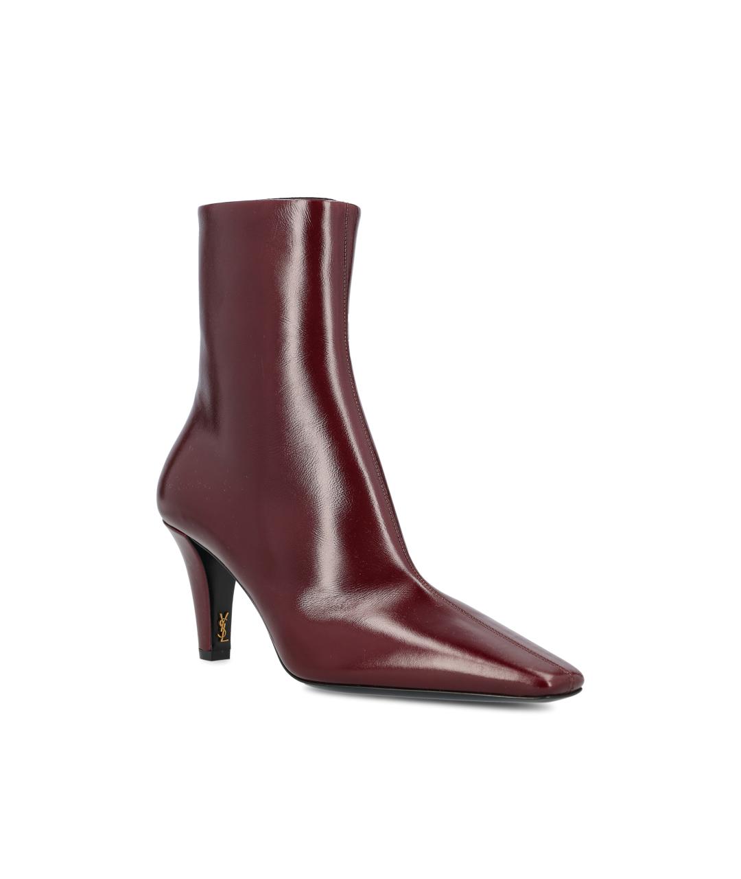 SAINT LAURENT Бордовые кожаные ботильоны, фото 2
