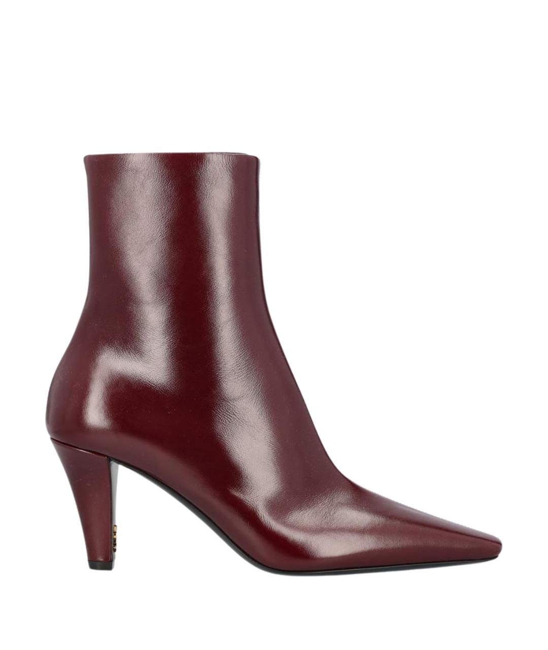 SAINT LAURENT Бордовые кожаные ботильоны, фото 1