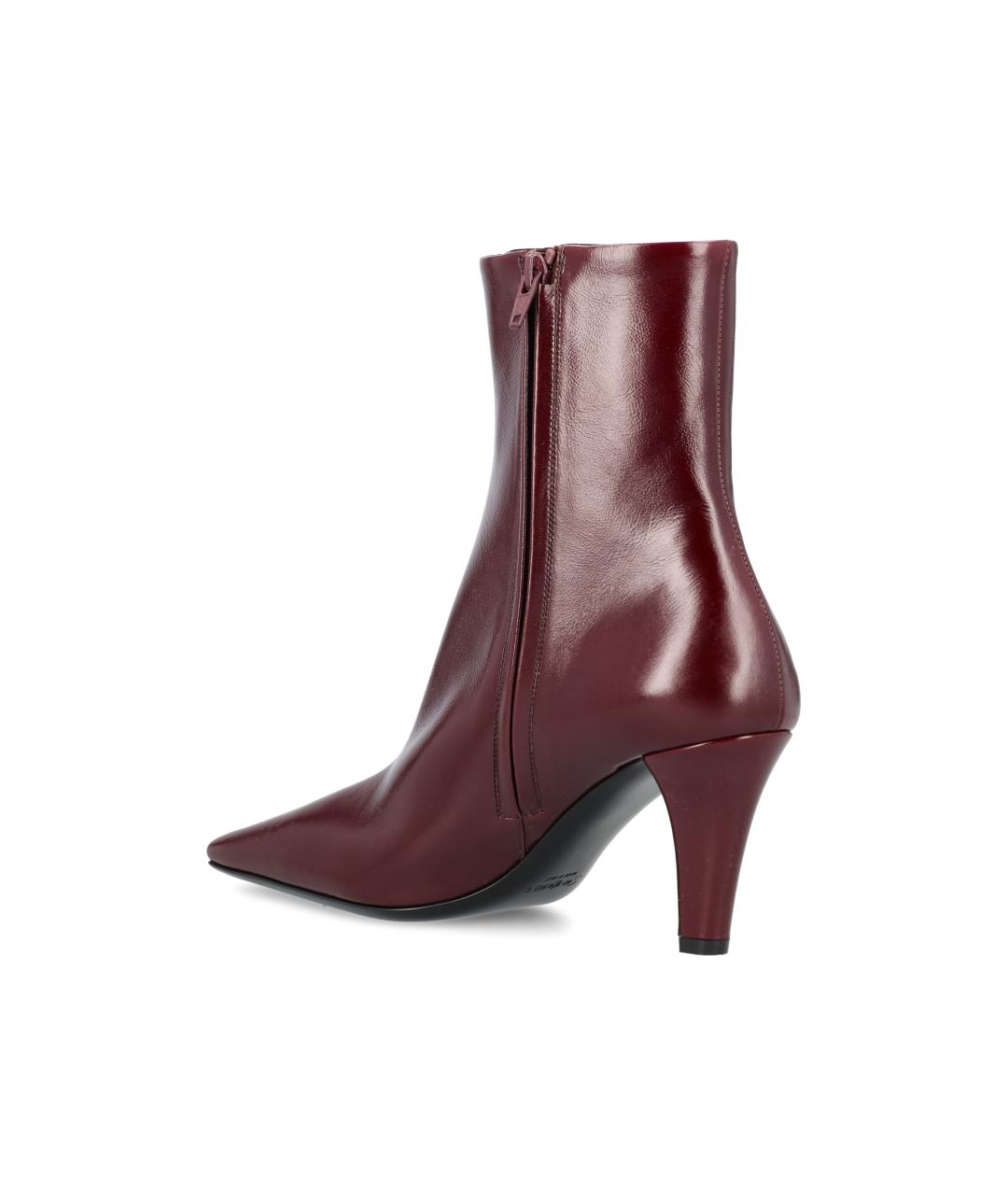 SAINT LAURENT Бордовые кожаные ботильоны, фото 3