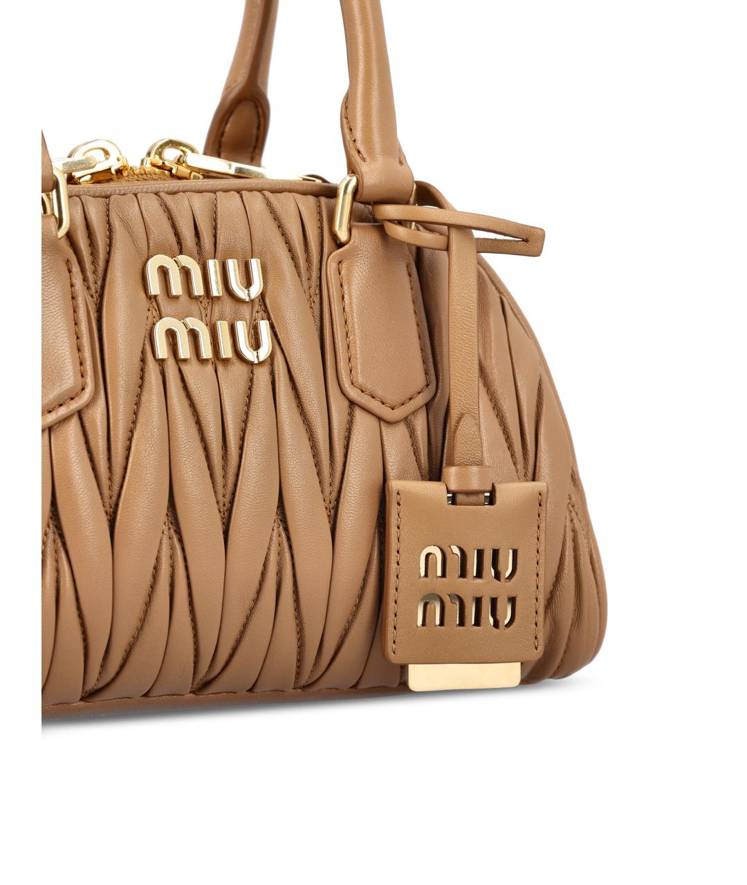 MIU MIU Коричневая кожаная сумка с короткими ручками, фото 4