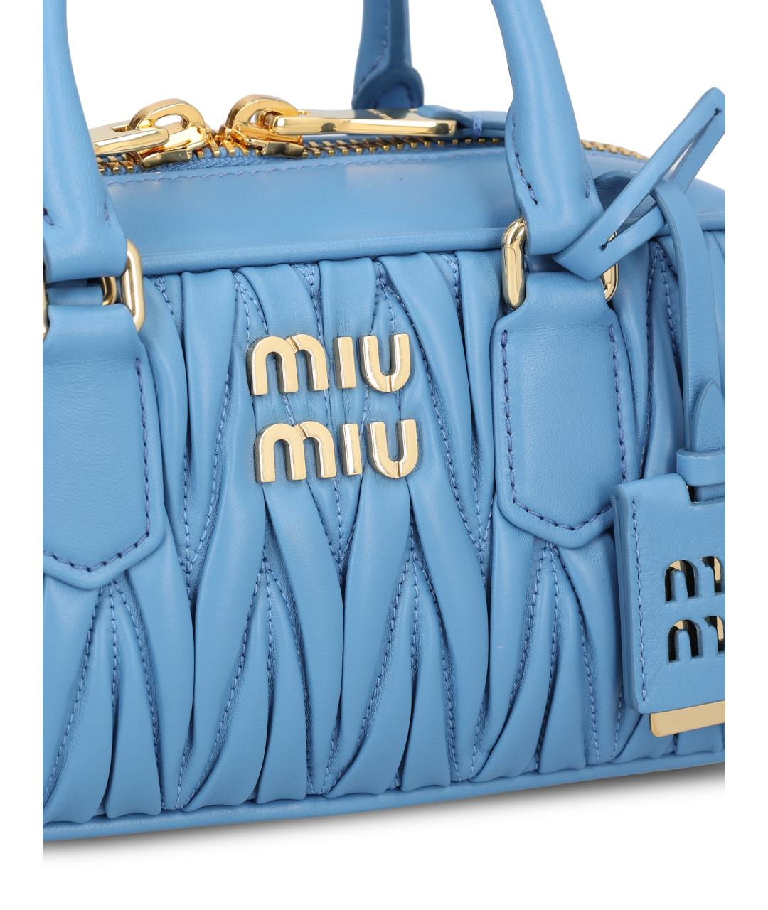 MIU MIU Голубая кожаная сумка с короткими ручками, фото 4