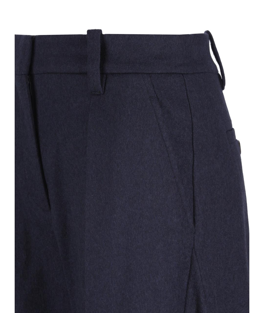 BRUNELLO CUCINELLI Темно-синие шерстяные прямые брюки, фото 4