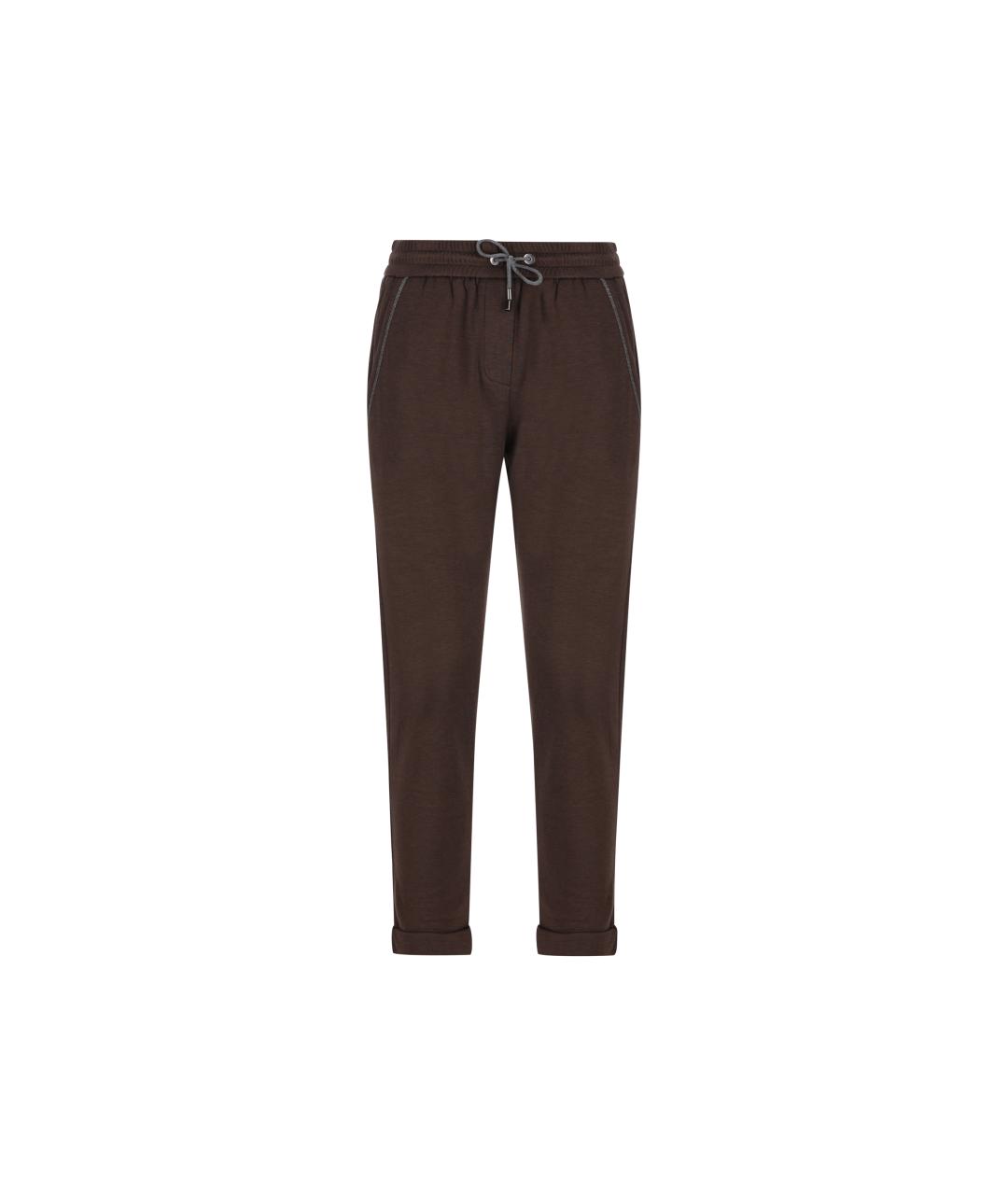 BRUNELLO CUCINELLI Коричневые хлопковые прямые брюки, фото 5