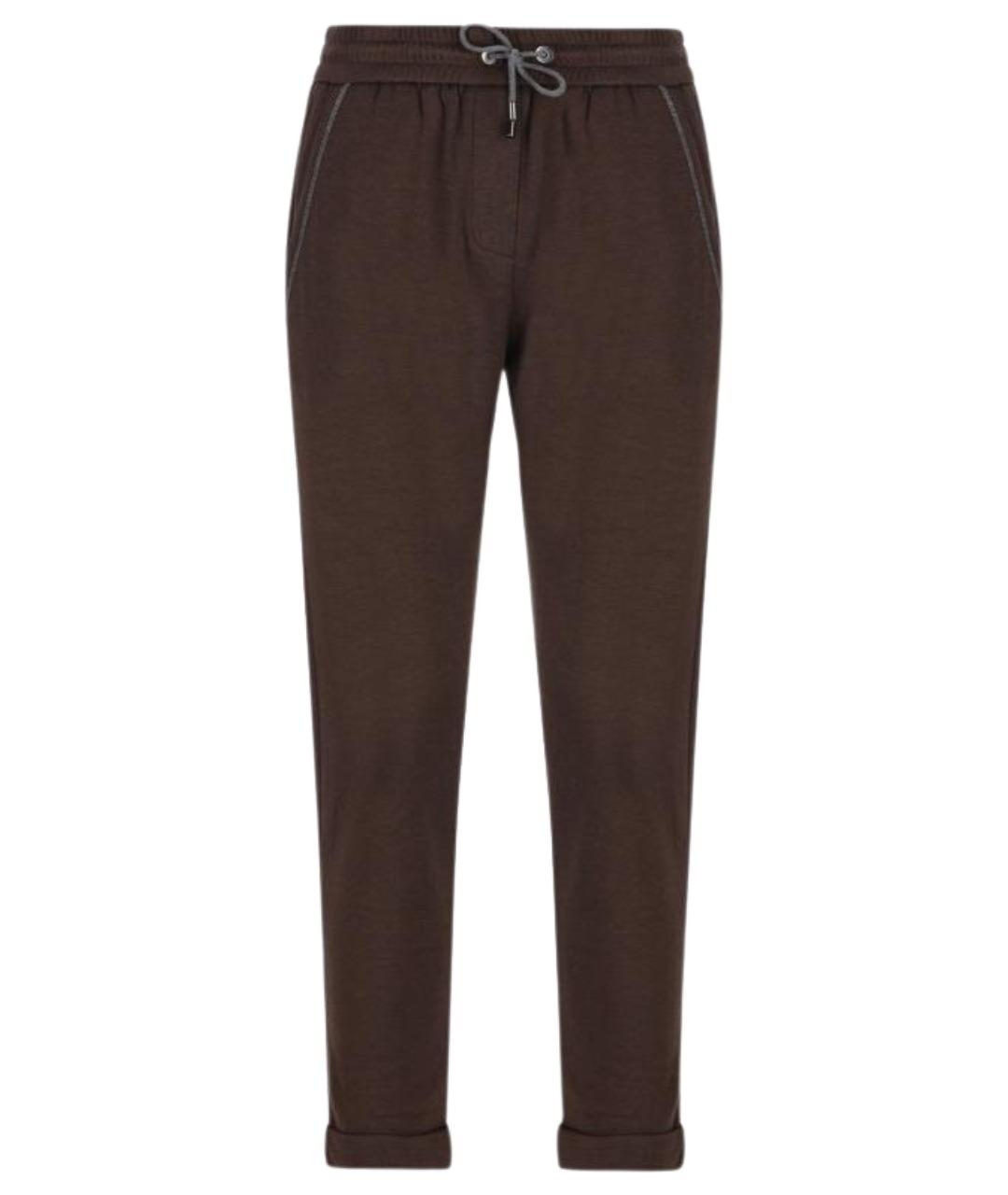 BRUNELLO CUCINELLI Коричневые хлопковые прямые брюки, фото 1