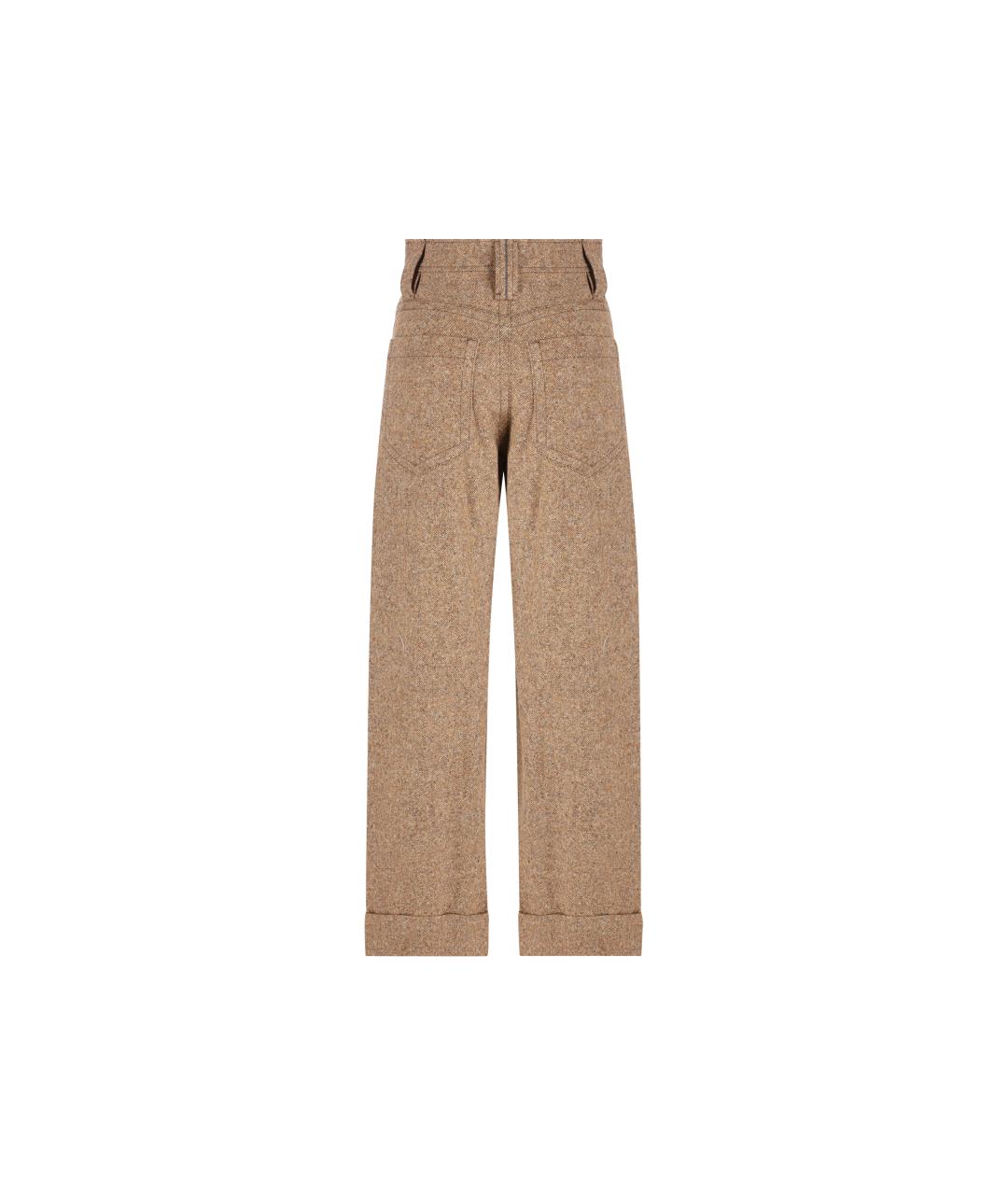 BRUNELLO CUCINELLI Бежевые шерстяные брюки широкие, фото 2
