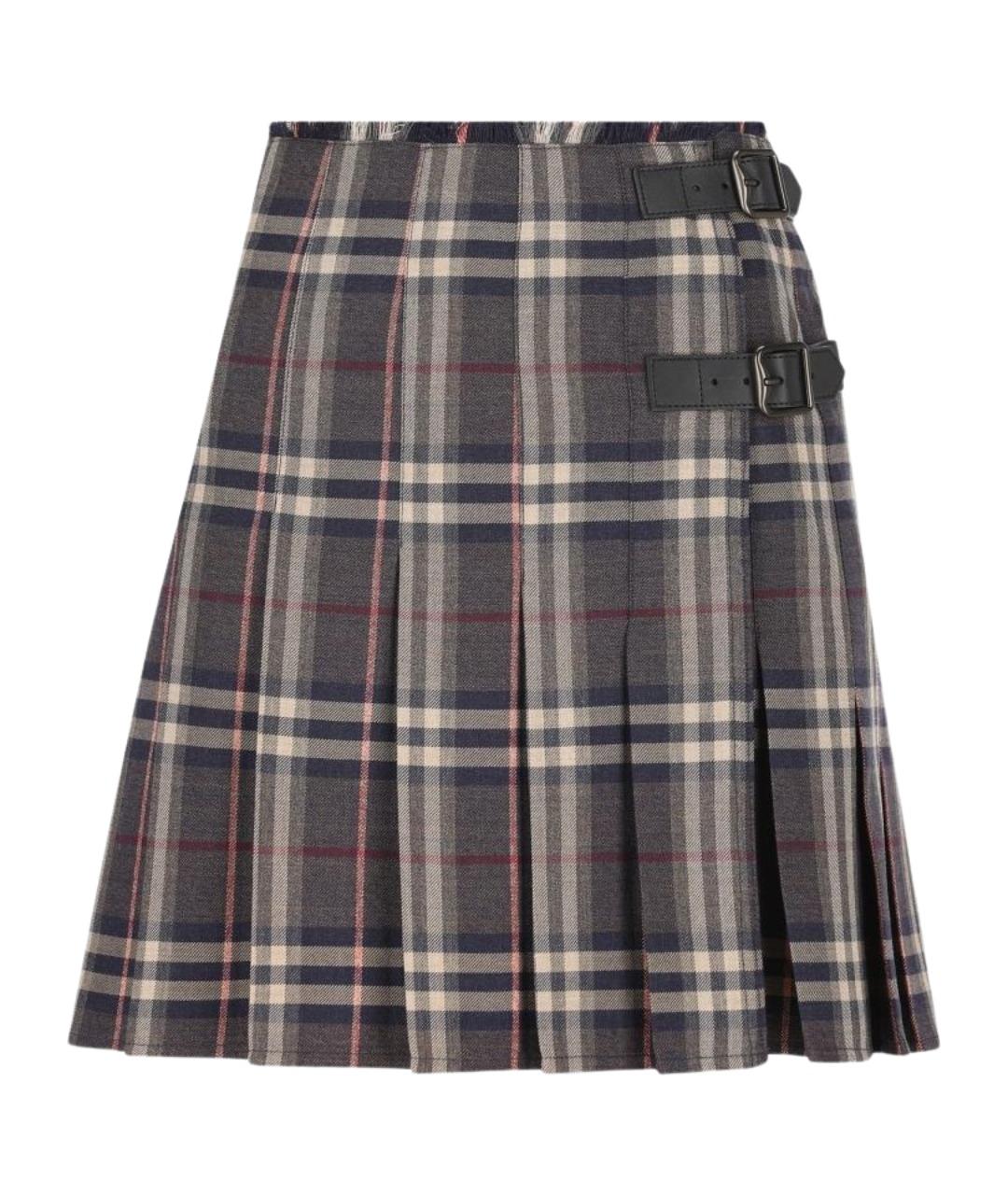 BURBERRY Серая шерстяная юбка мини, фото 1